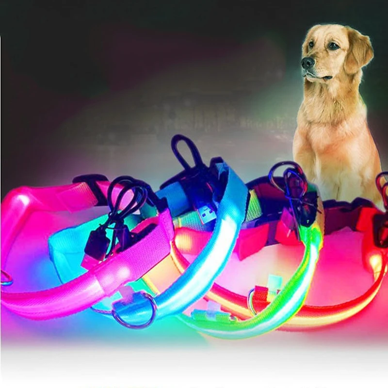 Dog Night Safety Collar Nylon LED Night Light USB Automatic Flashing Fluorescent Protection for Dog's Travel - Image 2