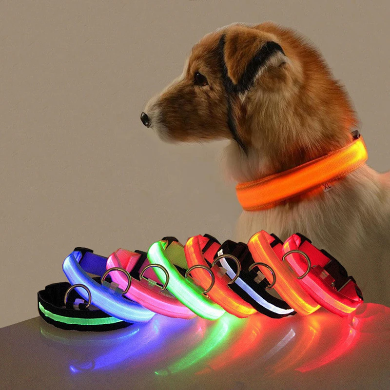 Dog Night Safety Collar Nylon LED Night Light USB Automatic Flashing Fluorescent Protection for Dog's Travel